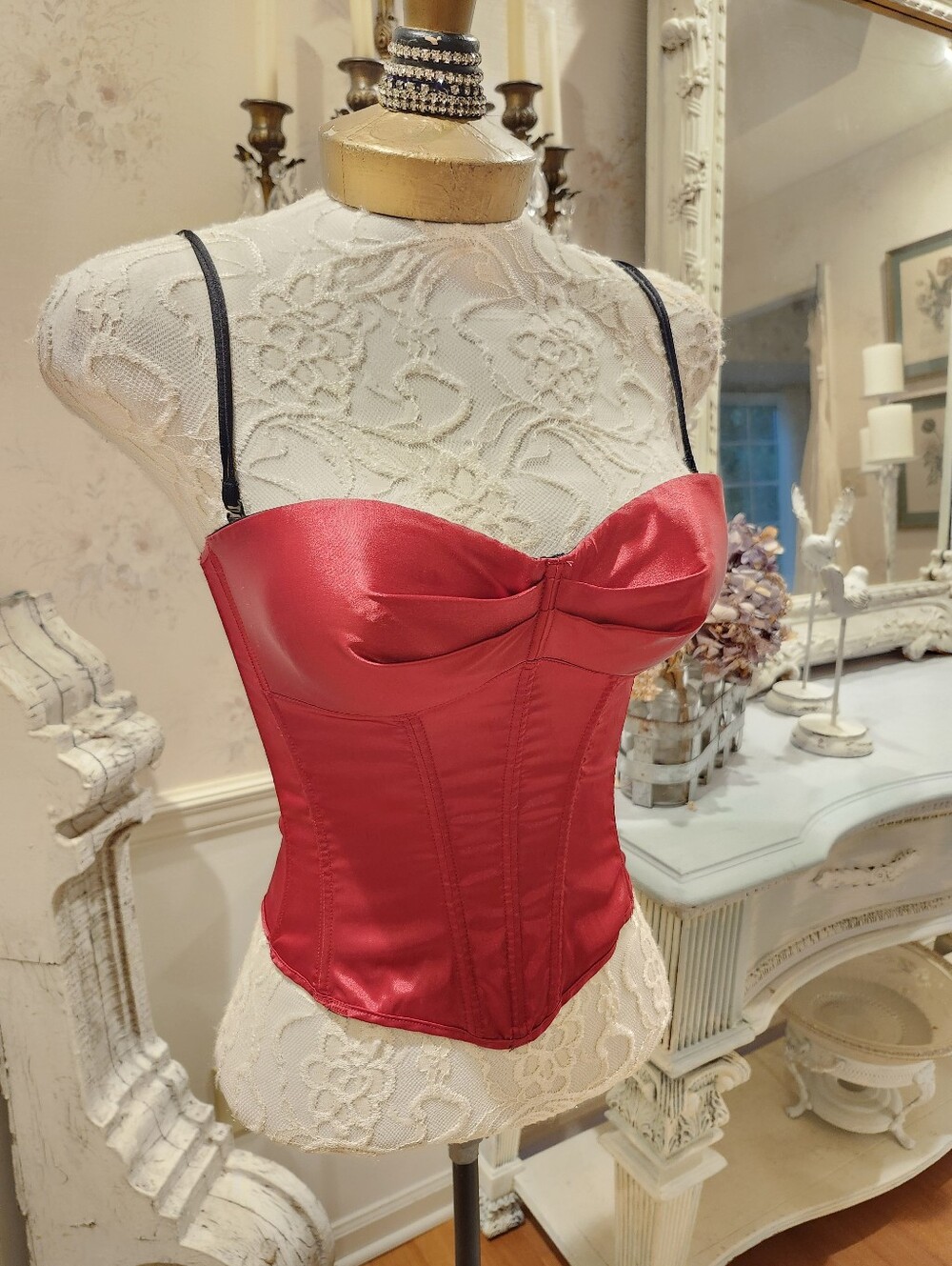 Shirley of Hollywood Red Satin Bullet Style Bustier Y2K Pinup Burlesque Size 32